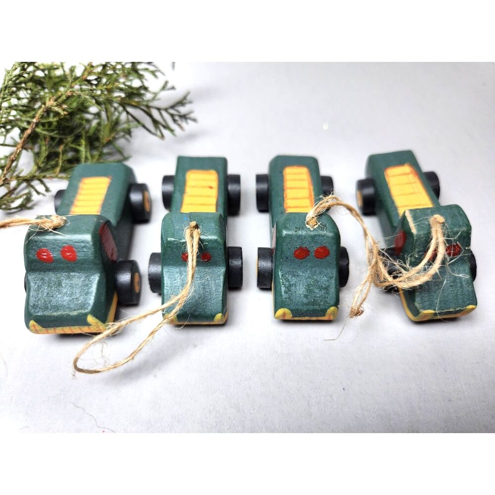 Vintage  Rustic Wood Truck  Ornaments 4 Handmade Hanging Painted Cabin